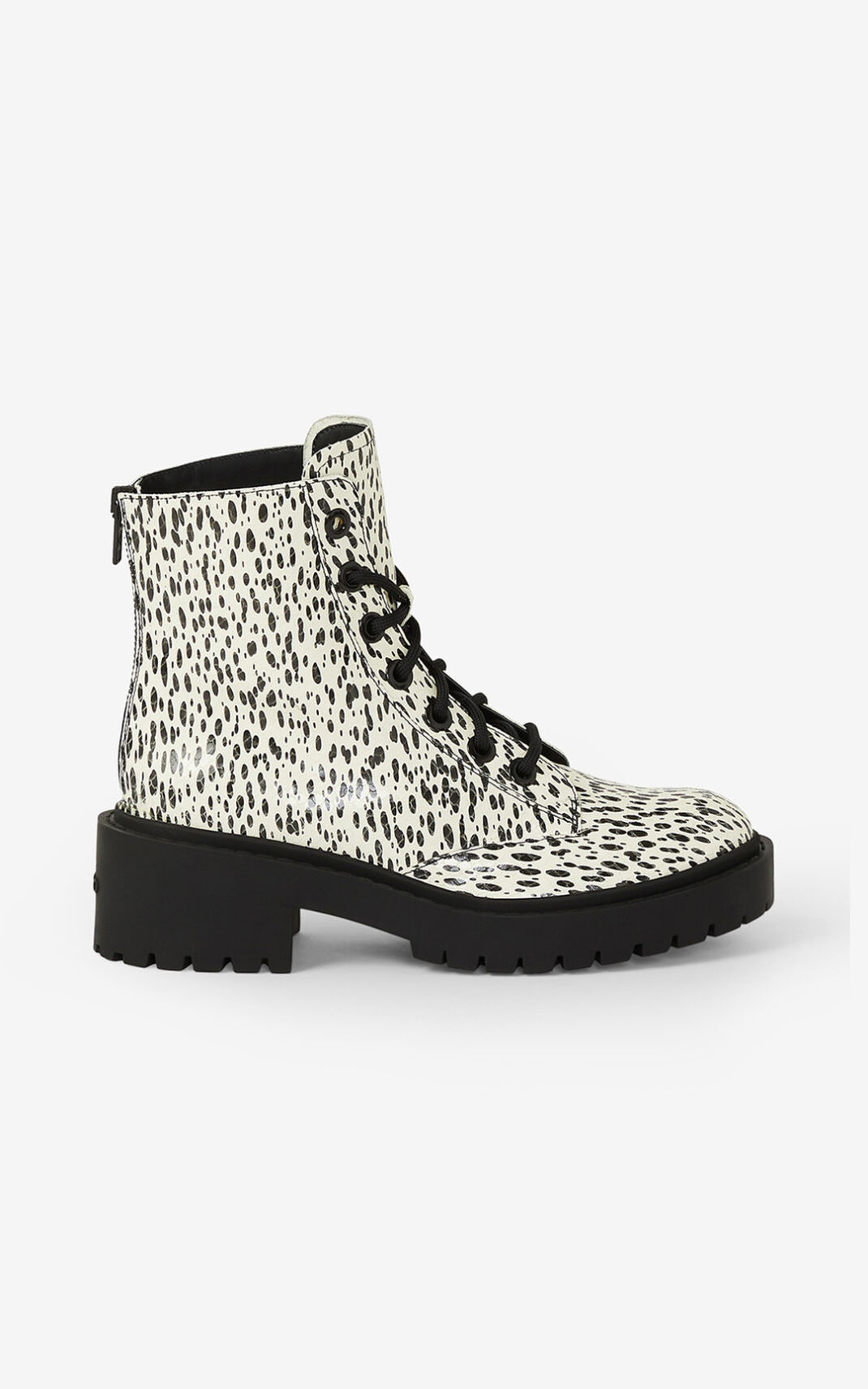 Kenzo Lace up Pike Leopard Læder ankle Støvler Dame - Hvide DK-309735